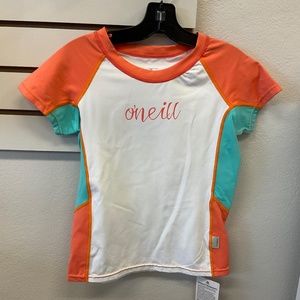 NWT O'NEILL GIRLS SKINS COLORBLOCK RASH TEE WHT/LTCORAL/LTAQUA